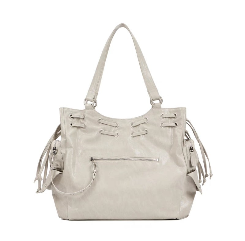 Deinet South Korea Niche Tote Bag Large Drawstring Large Capacity Mobile Bag Rivet Hand Shoulder Crossbody Bag For Women - Image 1