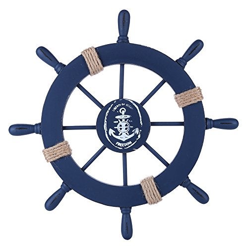 Rienar Nautical Ship Steering Wheel - 11" Diameter Wooden Beach Home Wall Décor With Fishing Net/Shell/Fish/Starfish/Seagull - Image 1