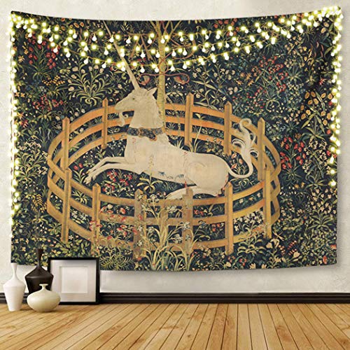 Semtomn Tapestry Artwork Wall Hanging Medieval Vintage Hunting Unicorn Captivity Him Her 60x80 Inches Home Decor Tapestries Mattress Tablecloth Curtain Print - Image 1