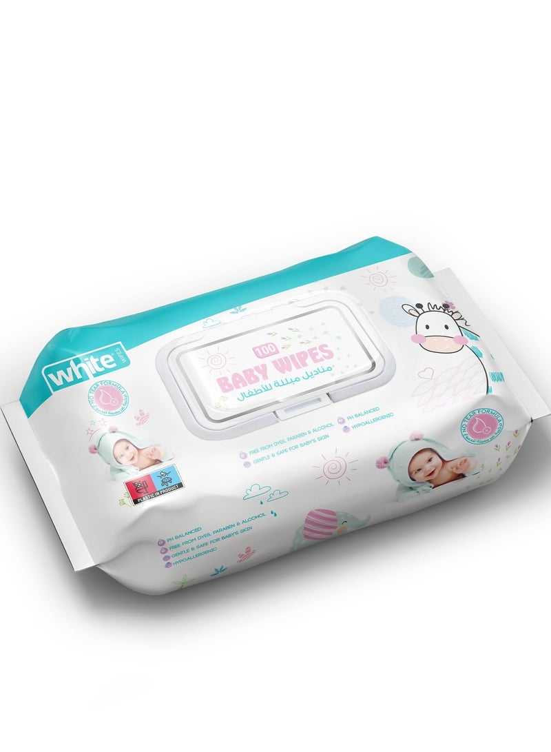 White Baby Wipes 100 pcs - Image 1
