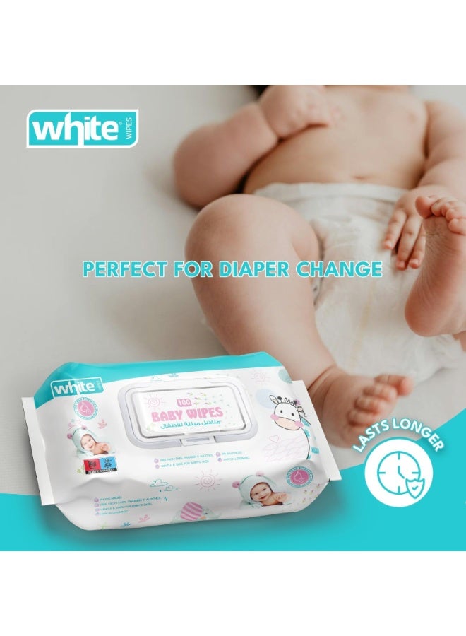 White Baby Wipes 100 pcs - Image 2
