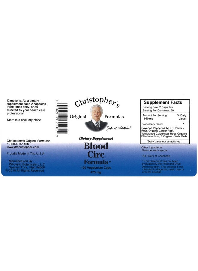 Christopher's Original Formulas Blood Circ Formula Capsules, Herbal Supplement for Cardiovascular & Circulatory Wellness, 100 Capsules - Image 2