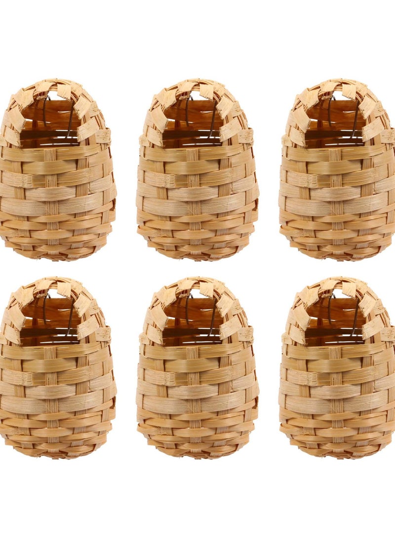 GGOOT Wood Woven Bird Nest Hummingbird House Bird Hut Hand Woven Hanging Birdhouse Outside Roosting Pocket Nest for Hummingbird Wren Sparrow Wicker Finch Chickadee 6pcs As Shown - Image 1