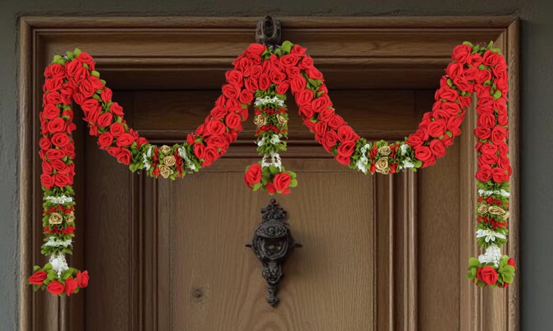 Veltic Rose Door Set Toran for Main Door Entrance, Reusable Thoran for Mandir & Living Room Décor, Bandarwal for Festival Decoration, Flower Hanging for Home Décor (18X42 inch) - Image 1