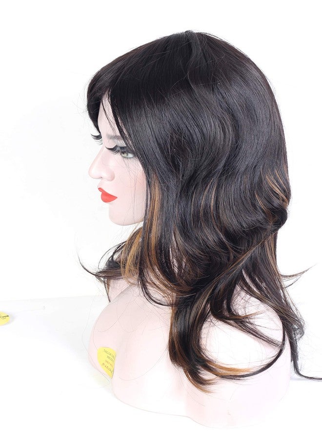 Ritzkart 22 inch Black & Golden Highlight Wavy Long Original Korean Fiber Synthetic Soft Hair Full Head Glueless Hair Wig For Women - Image 4