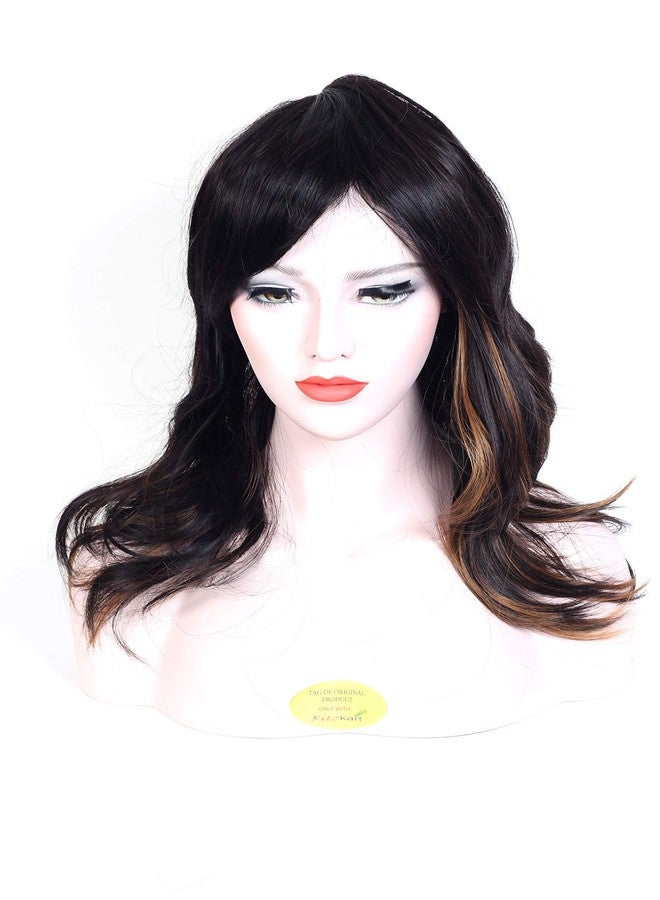 Ritzkart 22 inch Black & Golden Highlight Wavy Long Original Korean Fiber Synthetic Soft Hair Full Head Glueless Hair Wig For Women - Image 2