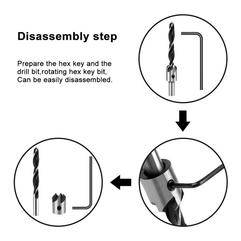 COMOWARE Countersink Drill Bits Set- 7Pcs Counter Sink Bit for Wood High Speed Steel, Woodworking Carpentry Reamer with 1 Free Hex Key Wrench - Image 4