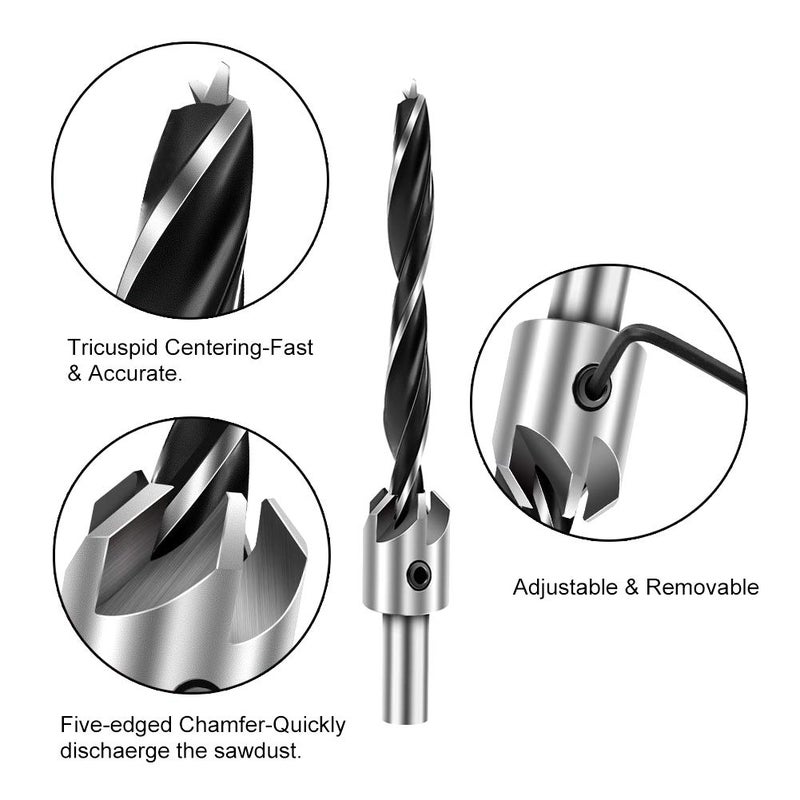 COMOWARE Countersink Drill Bits Set- 7Pcs Counter Sink Bit for Wood High Speed Steel, Woodworking Carpentry Reamer with 1 Free Hex Key Wrench - Image 2