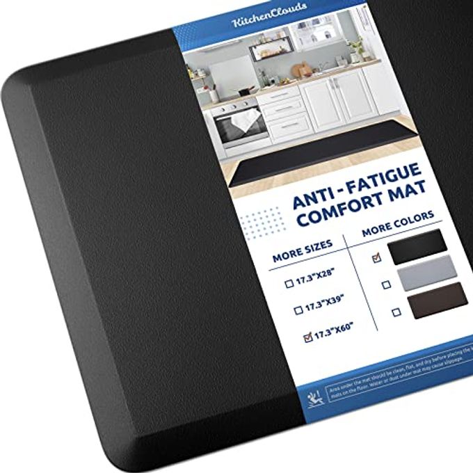 KITCHEN MAT CUSHIONED ANTI FATIGUE RUG 173X60 WATERPROOF NON SLIP STANDING DESK MAT COMFORT FLOOR MATS FOR HOUSE SINK OFFICE BLACK
