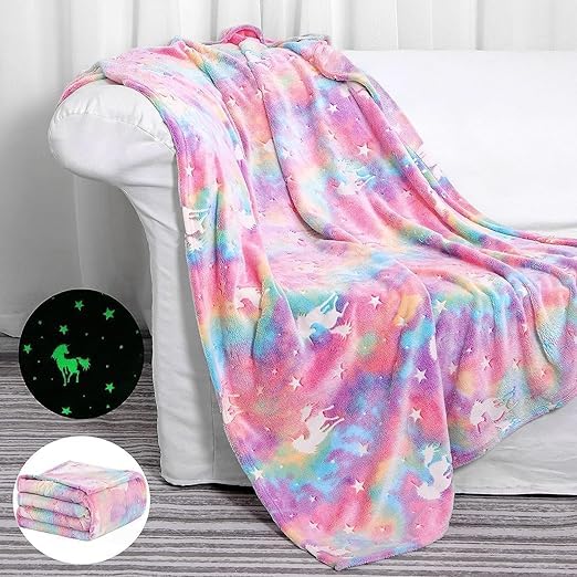 TEMSON Blankets for Kids - Glow in The Dark Blanket, Unicorn Print, Light Weight Soft Cozy All Weather Blankets for Toddlers Baby Boys & Girls - Image 3