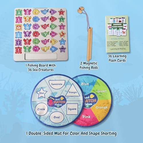 Lefan Wooden 3in1 Fishing Rope Game - Educational Toys for 3 Year Old - Magnetic Rope, Spelling Learning, ABCD for Kids, Color and Shape Sorting, Montessori Kids Activity Toys, 2 Years - Image 3