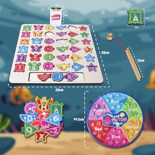 Lefan Wooden 3in1 Fishing Rope Game - Educational Toys for 3 Year Old - Magnetic Rope, Spelling Learning, ABCD for Kids, Color and Shape Sorting, Montessori Kids Activity Toys, 2 Years - Image 4