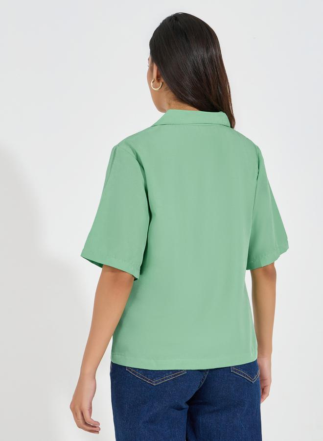 Styli Solid Loose Fit Buttoned Shirt with Lapel Collar - Image 4