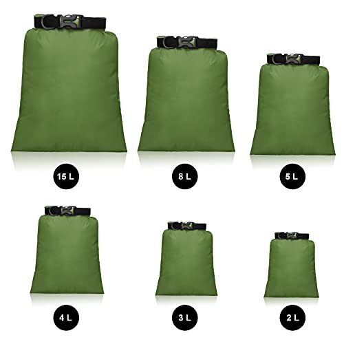 Shappy 6 Pcs Waterproof Dry Bag Set 6 Sizes Lightweight Sacks and Long Adjustable Shoulder Strap Outdoor Water Proof Keep Gear Dry Bag Stuff Sacks for Backpacking, Boating, Hiking, Camping (Green) - Image 4
