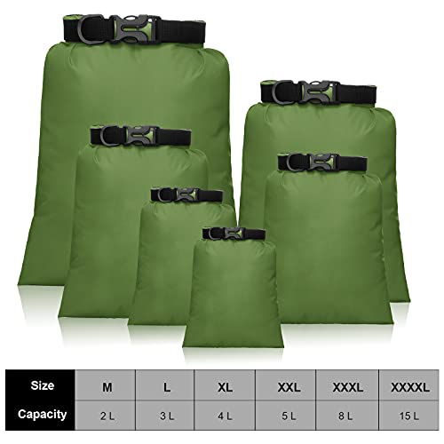 Shappy 6 Pcs Waterproof Dry Bag Set 6 Sizes Lightweight Sacks and Long Adjustable Shoulder Strap Outdoor Water Proof Keep Gear Dry Bag Stuff Sacks for Backpacking, Boating, Hiking, Camping (Green) - Image 3
