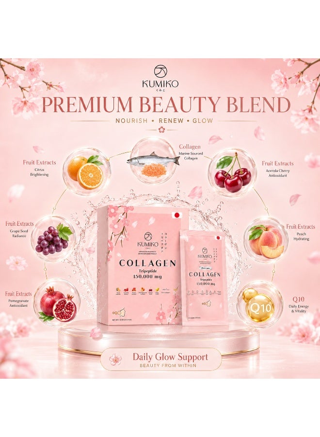 Kumiko Collagen Tripeptide 150,000mg Beauty Drink Sachets With Marine Collagen, Fruit Extracts & Q10 For Daily Glow Support - Image 2