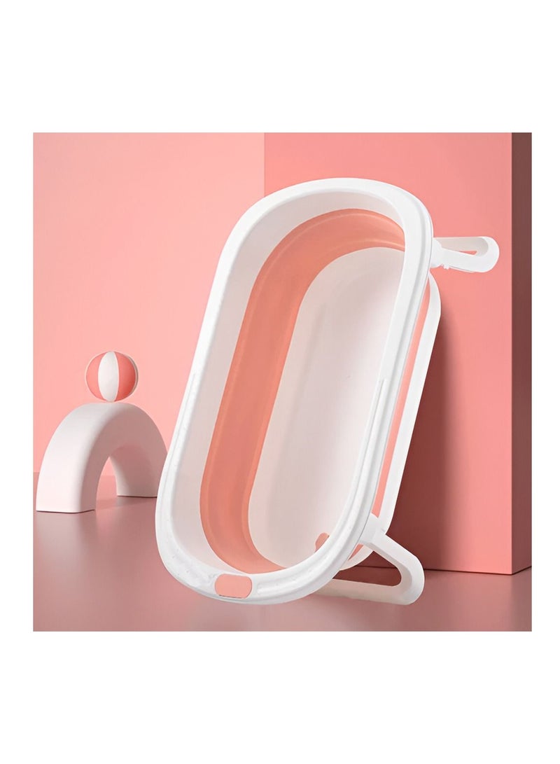 Baby Bathtub Portable with Baby Cushion Collapsible Toddler Bathtub with Bath toys and shower cap with Digital Thermometer  Pink  - Image 1