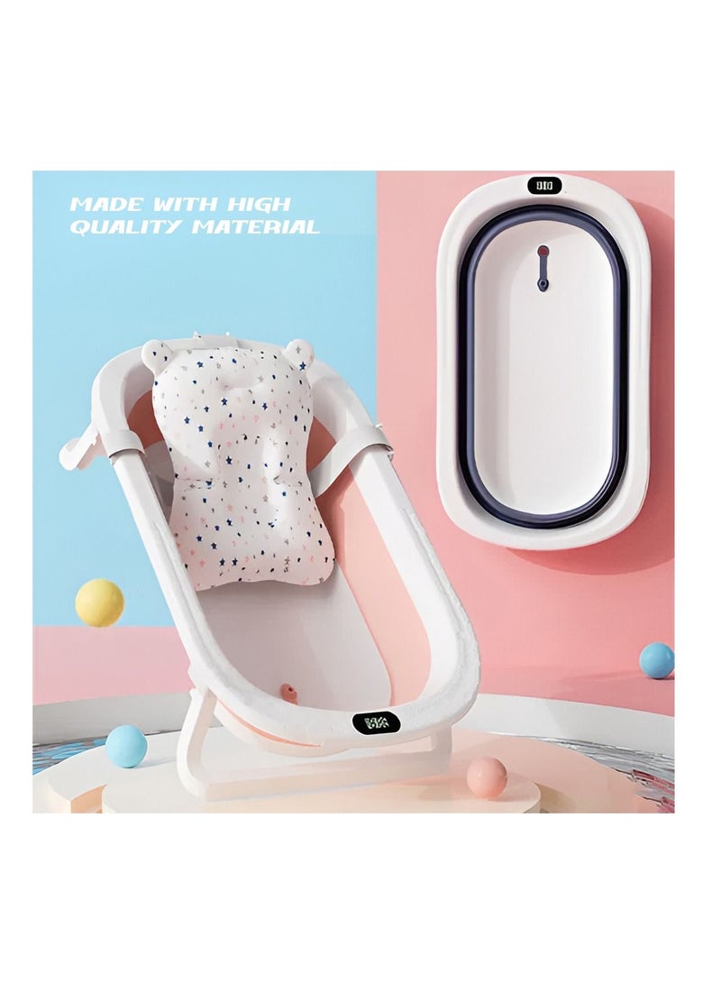My Pumpkin Baby Bathtub Portable with Baby Cushion Collapsible Toddler Bathtub with Bath toys and shower cap with Digital Thermometer  Pink - Image 4