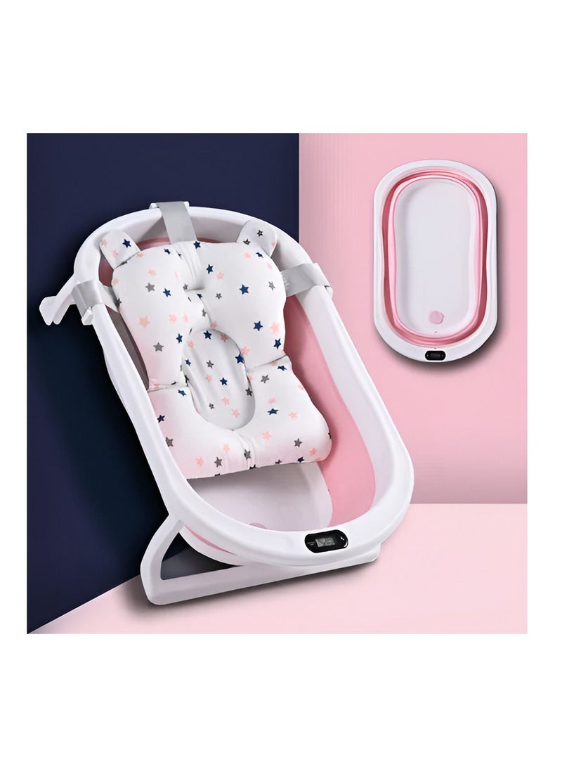 My Pumpkin Baby Bathtub Portable with Baby Cushion Collapsible Toddler Bathtub with Bath toys and shower cap with Digital Thermometer  Pink - Image 3