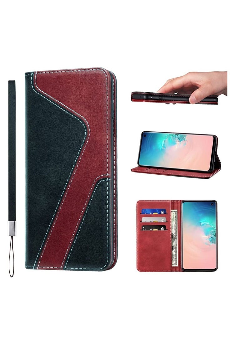 كابتن تيك ل Samsung Galaxy S10 Case PU محفظة جلدية حافظة بطاقة حامل غطاء قلاب مقاوم للصدمات أسود أحمر - Image 1