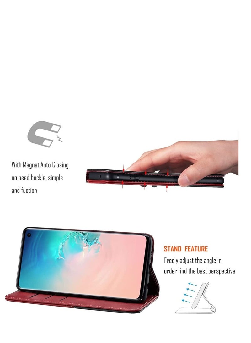 كابتن تيك ل Samsung Galaxy S10 Case PU محفظة جلدية حافظة بطاقة حامل غطاء قلاب مقاوم للصدمات أسود أحمر - Image 4