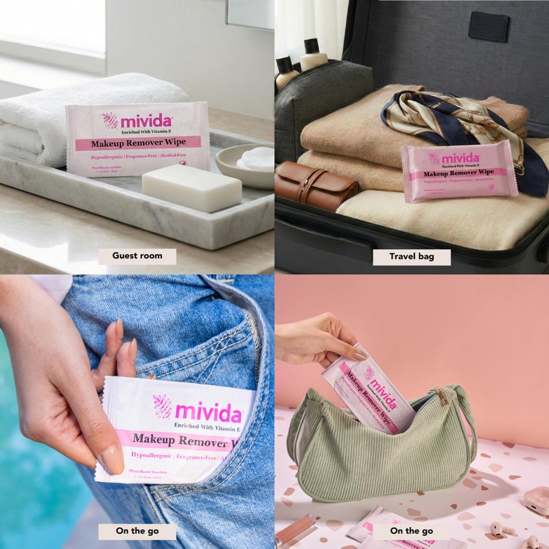 mivida 40 Count Hypoallergenic makeup wipes individually wrapped with Vitamin E | Dermatologist Tested Face Wipes | Alcohol-Free, Fragrance Free individual makeup remover wipes for Sensitive Skin - Image 5