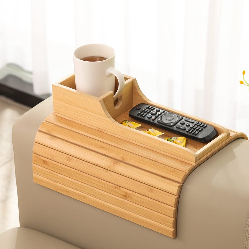 GEHE Bamboo Couch Cup Holder AntiSpill Sofa Arm Tray Natural and Easy to Clean Couch Arm Cup Holder Armrest Tray Perfect for Cups Beers Snacks Remote Control Drinks