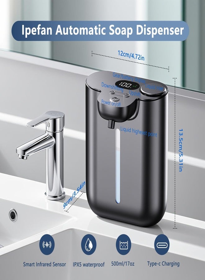 Ipefan Automatic Soap Dispenser,9 Levels Liquid Soap Dispenser for Kitchen, RechargeableTouchless Liquid Hand Soap Dispenser for Bathroom,16.9oz/500ml,1200mah Rechargeable,Wall Mount & Countertop - Image 2