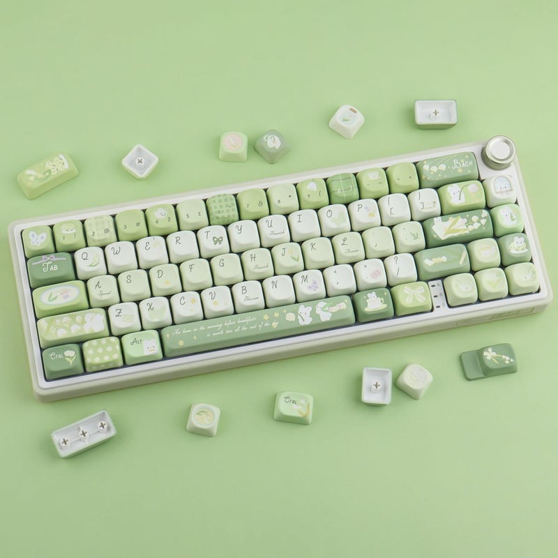 TYRIXKI PBT Keycaps 134 Keys MOA Profile Cute Keycaps Dye-Sublimation Green Bunny Keycap Custom Keycap Set for Cherry Gateron MX Swithes Mechanical Keyboards - Image 3