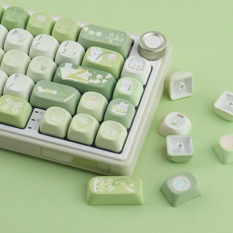 TYRIXKI PBT Keycaps 134 Keys MOA Profile Cute Keycaps Dye-Sublimation Green Bunny Keycap Custom Keycap Set for Cherry Gateron MX Swithes Mechanical Keyboards - Image 2