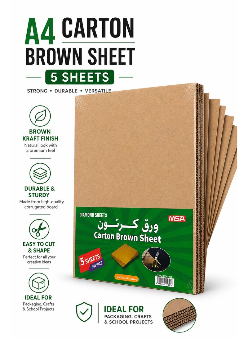 A4 Brown Corrugated Carton Sheets 5-Piece Pack, Strong Kraft Cardboard Boards for School Projects, Model Making, Crafts, Packaging, Displays and DIY Work - Image 4
