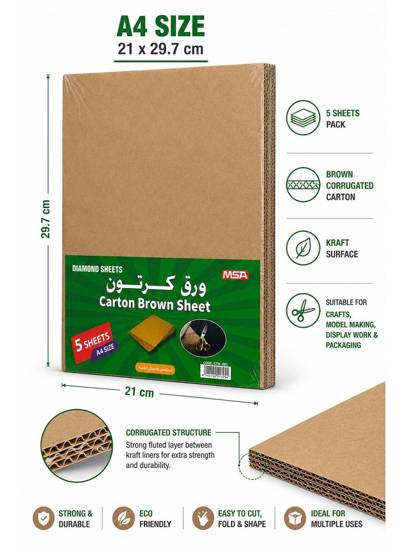 A4 Brown Corrugated Carton Sheets 5-Piece Pack, Strong Kraft Cardboard Boards for School Projects, Model Making, Crafts, Packaging, Displays and DIY Work - Image 2