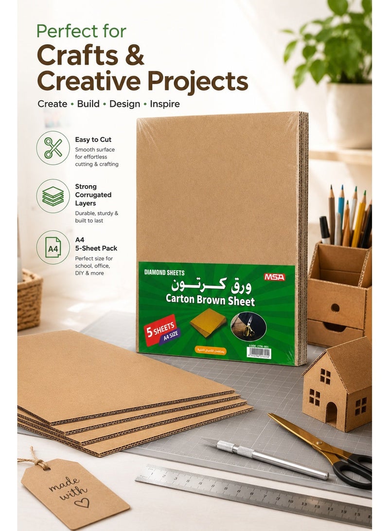 A4 Brown Corrugated Carton Sheets 5-Piece Pack, Strong Kraft Cardboard Boards for School Projects, Model Making, Crafts, Packaging, Displays and DIY Work - Image 3