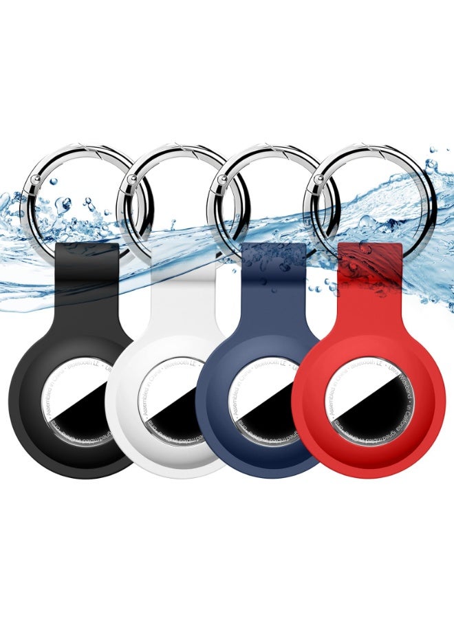 [4-Piece Set] Compatible With Airtag Protective Case Keychain Suitable For Air Tag Silicone Suitable For Airtag Keyring Protective Case Tag Chain Suitable For Airtag Gps Item Finder Accessories, Black/Blue/White/Red - Image 1