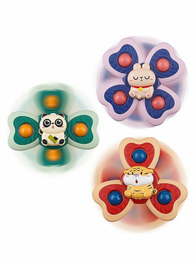 Baby Spinner Toy with Suction Cup 3 Pack Baby Bath Toys Cartoon Spinning Suction Toys  - Image 1
