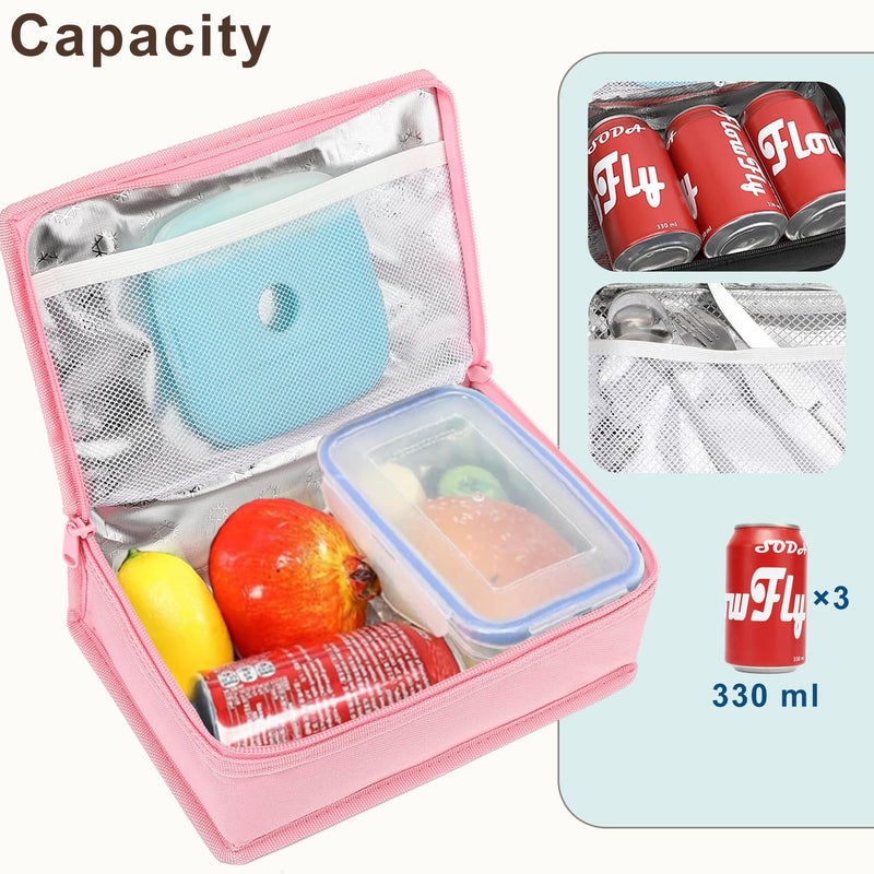 FlowFly Small Insulated Lunch box Portable Soft Bag Mini Cooler Thermal Meal Tote Kit with Handle for Work & School, Pink - Image 5