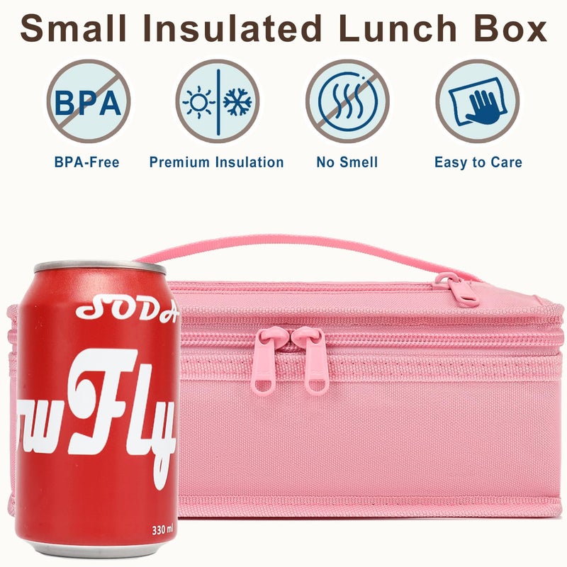 FlowFly Small Insulated Lunch box Portable Soft Bag Mini Cooler Thermal Meal Tote Kit with Handle for Work & School, Pink - Image 2