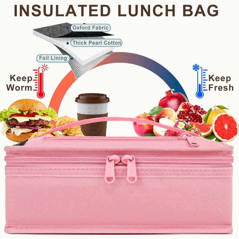 FlowFly Small Insulated Lunch box Portable Soft Bag Mini Cooler Thermal Meal Tote Kit with Handle for Work & School, Pink - Image 3