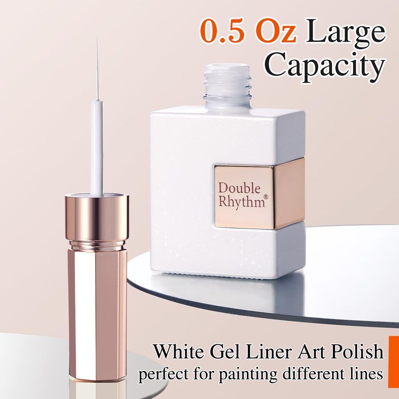Double Rhythm 15 Ml Metallic Gel Liner Nail Art Bronze Mirror Chrome Painted Drawing Stripper 3D Effect Polish (White Liner Art -L1006) - Image 3