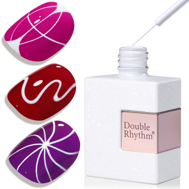 Double Rhythm 15 Ml Metallic Gel Liner Nail Art Bronze Mirror Chrome Painted Drawing Stripper 3D Effect Polish (White Liner Art -L1006) - Image 1