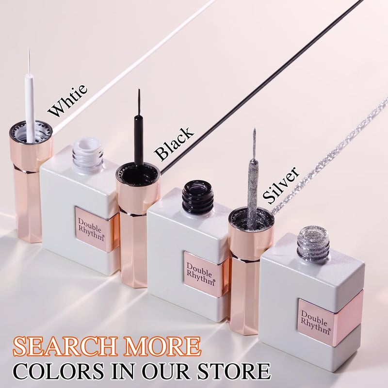Double Rhythm 15 Ml Metallic Gel Liner Nail Art Bronze Mirror Chrome Painted Drawing Stripper 3D Effect Polish (White Liner Art -L1006) - Image 4