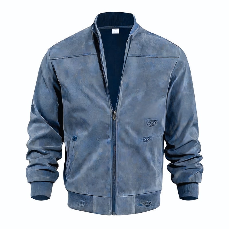 Men's Suede Collar Jacket Vintage Zip-Up Casual Coat - Image 1