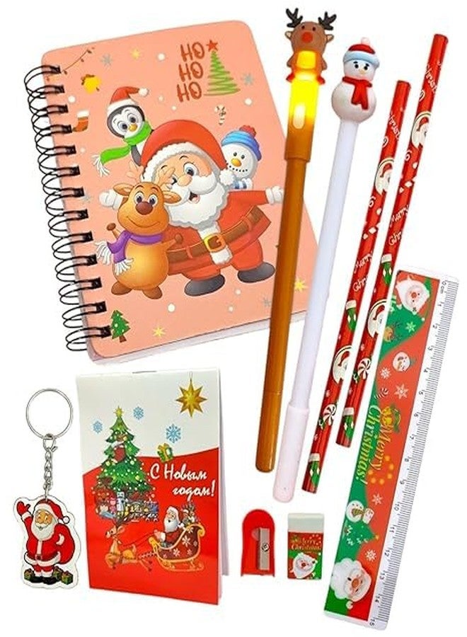 AMANVANI Christmas Return Gift Stationery Set, Stationery For School (pack of 5 items) Santa Claus Stationery For Party, Diary Pen Set, Christmas Theme Pencil Eraser Kit, Christmas Gift Set - Image 1