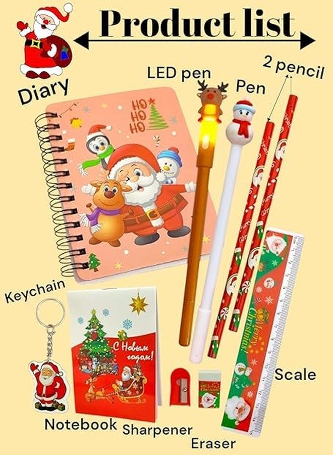 AMANVANI Christmas Return Gift Stationery Set, Stationery For School (pack of 5 items) Santa Claus Stationery For Party, Diary Pen Set, Christmas Theme Pencil Eraser Kit, Christmas Gift Set - Image 4