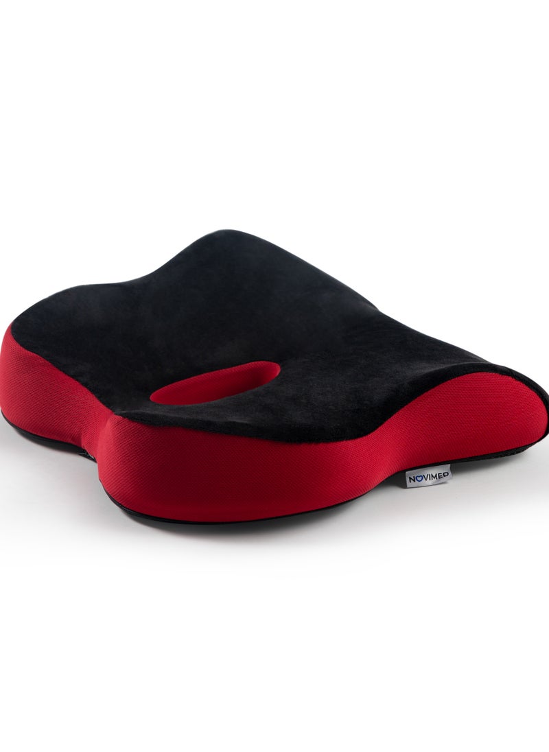NOVIMED - Ultimate Gaming Seating Pillow - Memory Foam Lumbar Cushion for Office Seats and Car Seats (Black with Red) - Image 1