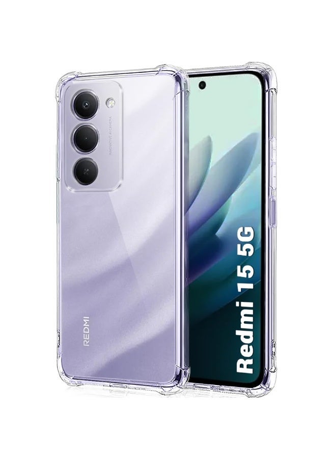 غطاء لهاتف XIAOMI Redmi 15 5G، غطاء شفاف للهاتف مع زوايا معززة، غطاء نحيف مقاوم للصدمات ومرن من TPU لهاتف Redmi 15 5G، شفاف - Image 1