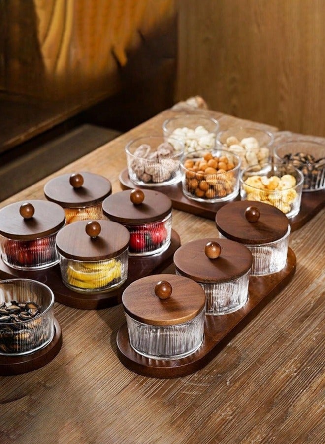 طقم غمس ووجبات خفيفة مع صينية من الخيزران (3 فتحات)، أطباق زجاجية صغيرة مع أغطية، مثالي للتوابل، والأطباق الجانبية، والمقبلات، والحلويات - Image 2