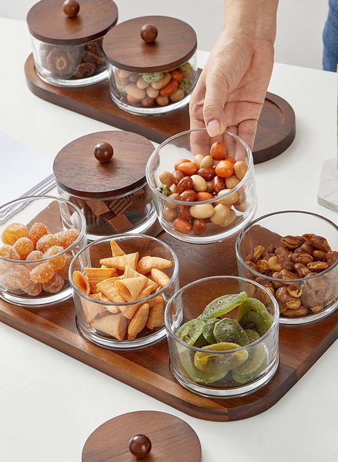 طقم غمس ووجبات خفيفة مع صينية من الخيزران (3 فتحات)، أطباق زجاجية صغيرة مع أغطية، مثالي للتوابل، والأطباق الجانبية، والمقبلات، والحلويات - Image 4