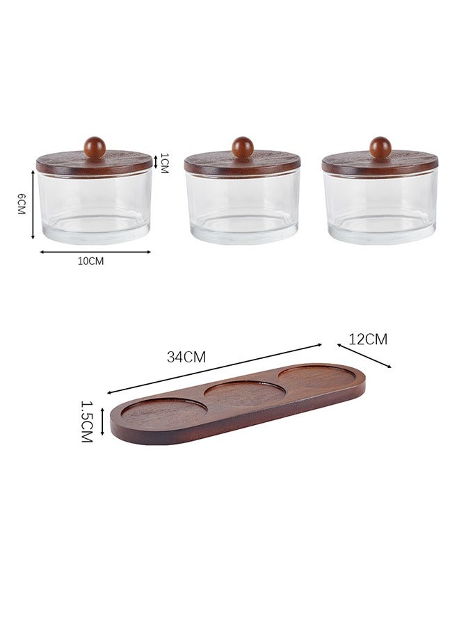 طقم غمس ووجبات خفيفة مع صينية من الخيزران (3 فتحات)، أطباق زجاجية صغيرة مع أغطية، مثالي للتوابل، والأطباق الجانبية، والمقبلات، والحلويات - Image 5