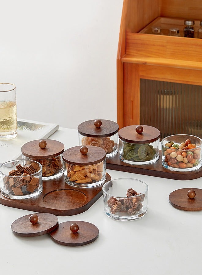 طقم غمس ووجبات خفيفة مع صينية من الخيزران (3 فتحات)، أطباق زجاجية صغيرة مع أغطية، مثالي للتوابل، والأطباق الجانبية، والمقبلات، والحلويات - Image 3